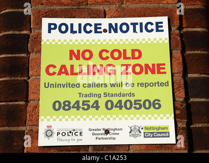 A no cold calling zone in Nottingham, England, U.K. Stock Photo