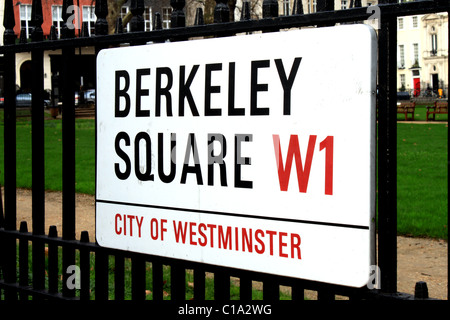 Berkeley Square Street Sign W1 Mayfair, London, England, UK Stock Photo