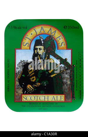 Caledonian St James Scotch Ale bottle label - 1988-1990. Stock Photo