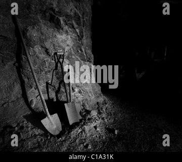 Old mining tools left in a mine Stock Photo