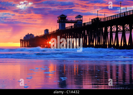 USA. The sky is so vibrant, at this incredible sunset. Captured at the Oceanside Pier in Southern California. Stock Photo