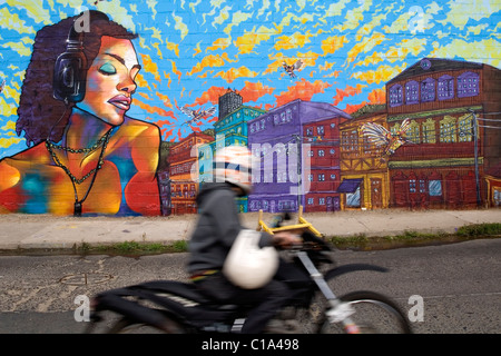 Mural in Cerro Mariposa, Valparaiso, Chile Stock Photo