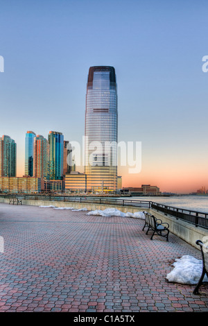 Goldman Sachs Tower in Jersey City, New Jersey at sunset Stock Photo