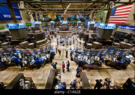 Looking downwards at the trading floor of the New York Stock Exchange ...