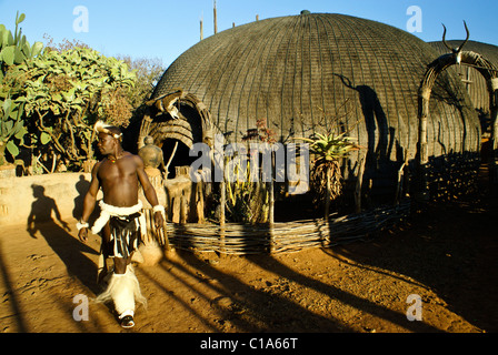 Zulu warrior and sangoma's house, Shakaland, South Africa Stock Photo