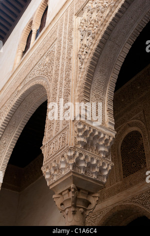 Textured carvings, Arabic themes, in the Alhambra. Granada, Spain Stock Photo