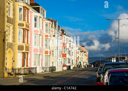 Row of colourful houses homes properties and guesthouses on the seafront Glandyfi Terrace Aberdovey Gwynedd Wales UK United Kingdom GB Great Britain Stock Photo