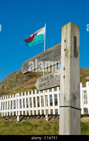 Ceredigion coast path sign pointing to Parcllyn and Aberporth at Mwnt ...