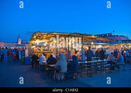 Soup and fish stalls at dusk at Djemaa el-Fna square Medina old town Marrakesh central Morocco Africa Stock Photo