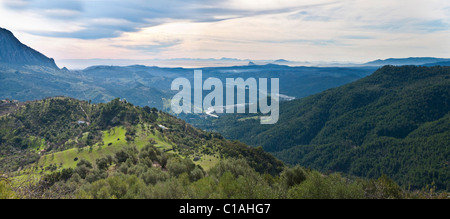 View from Gaucín village in the mountains of Genal Valley  Andalusia in southern Spain. Stock Photo