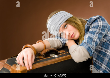 Fashion model - young woman posing in country style clothes Stock Photo