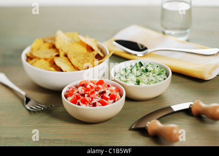Tortilla Chips and dips Stock Photo