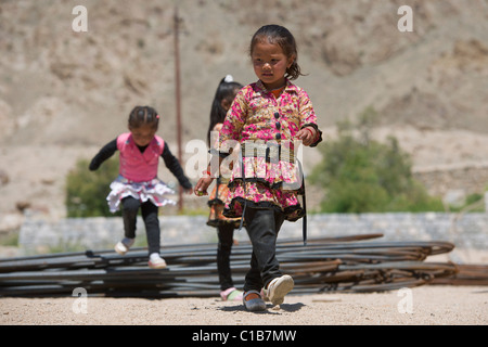 Local children at a festival to celebrate the Abbot's Birthday at Phayang Gompa, (Ladakh) Jammu & Kashmir, India Stock Photo