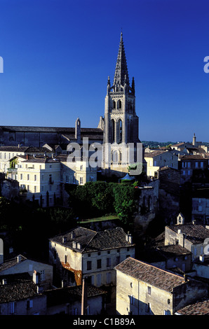 France, Gironde, Saint Emilion, church tower seen from la Tour du Roi Stock Photo