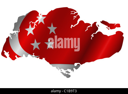 Republic of Singapore Map Outline Silhouette with Flag Illustration Stock Photo