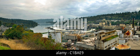 Electricity Power Plant at Willamette Falls Dam in Oregon City Panorama Stock Photo