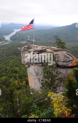 chimney rock and american flag Stock Photo - Alamy