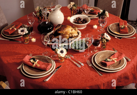 France, Christmas table dressing Stock Photo