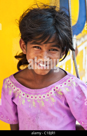 Indian Street Girl with Beautiful Smile, Andhra Pradesh State, South India Stock Photo