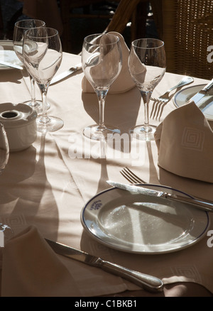 table set detail restaurant external outside Mallorca Majorca Spain Balearic Stock Photo