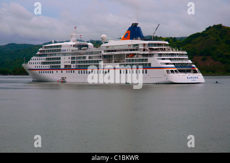 The 5 star luxury cruise liner the Europa at anchor off the island of Lombok in Indonesia Stock Photo