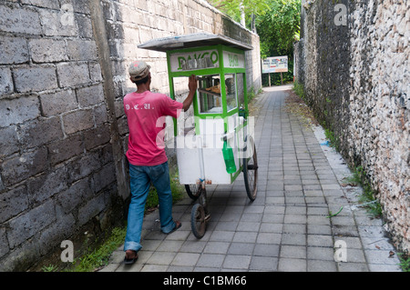 A bakso soup seller with his cart in the back lanes of Sanur Bali Indonesia Stock Photo