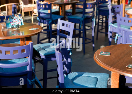 Colorful Chairs And Tables Outside Of A Restaurant At Pike Place
