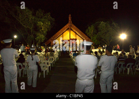 The setting as Prime Minister John Key attends the Dawn Service, Treaty Grounds, Waitangi, New Zealand Stock Photo