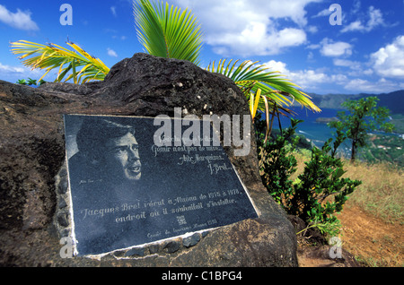 France, French Polynesia, Marquisas archipelago, Hiva Hoa Island, stele of Jacques Brel in the village of Atuona where he lived Stock Photo