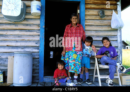 Canada Quebec Province La Verendrye Wildlife Reserve Lake Victoria village of Lake Victoria Algonquian's children with their Stock Photo