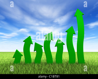 Green chart growing on grass field, blue sky and clouds Stock Photo