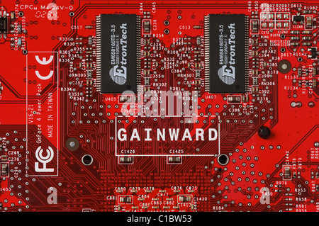 Twin Etron Tech DDR Synchronous DRAM - or SDRAM - on the printed circuit board of a Gainward graphics card Stock Photo