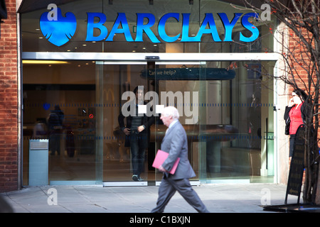 People outside Barclays bank one looking back at the other, Cardiff ...