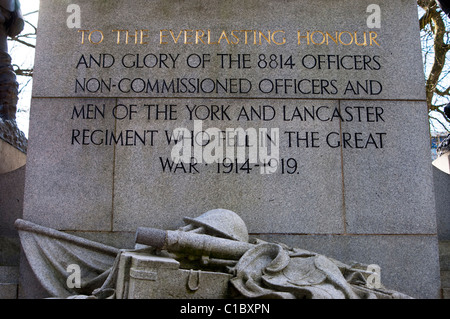 York and Lancaster Regiment First World War Memorial Stock Photo