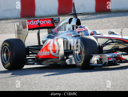 Formula One McLaren Mercedes driver Jenson Button at Montmelo circuit, Barcelona, Spain 2011 Stock Photo