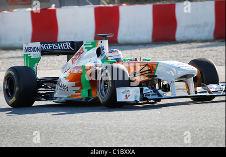 Force India Formula One driver Paul DiResta at Montmelo circuit, Barcelona, Spain 2011 Stock Photo