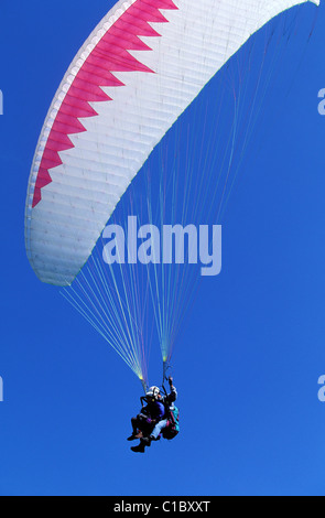 France, Ariege, Foix, paraglider at Pratt d'Albi (aerial view) Stock Photo