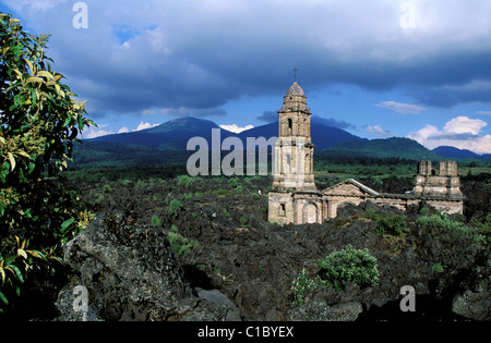 Mexico, Michoacan State, Uruapan Town, San Juan church saved at the time of Paricutin Volcano eruption in 1943 Stock Photo