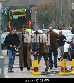 David Tennant and Bernard Cribbins filming on the set of the BBC's 'Doctor Who' Cardiff, Wales - 06.04.09 Stock Photo