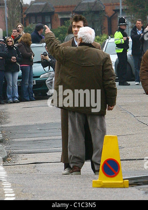 David Tennant and Bernard Cribbins filming on the set of the BBC's 'Doctor Who' Cardiff, Wales - 06.04.09 Stock Photo