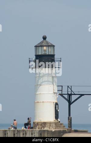 St Joseph North Pier Light on Lake Michigan; Middle of North Pier Stock Photo