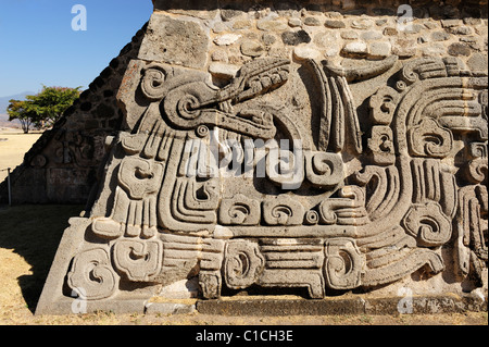 Wall relief from Pyramid of the Feathered Serpent at Xochicalco in Morelos State, Mexico Stock Photo