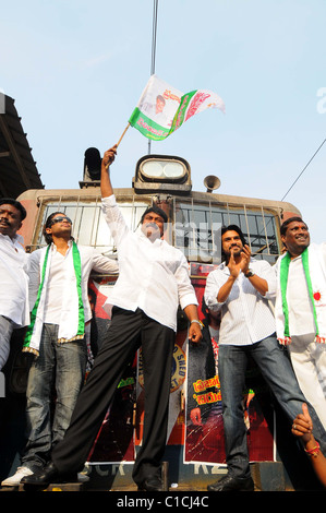 Super star of south India's Telugu films industry, actor turned-politician Chiranjeevi, president Praja Rajyam party (PRP) Stock Photo