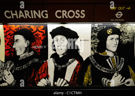 Portraits of British Monarchs at Charing Cross Underground Tube Station Bakerloo Line Platform, London, England, UK Stock Photo