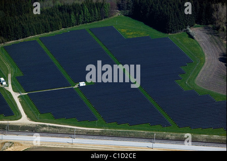aerial view above large solar farm Bavaria Germany
