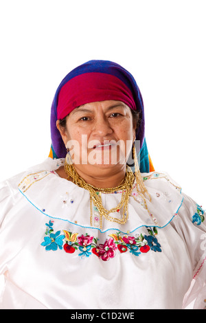 Face of a beautiful senior Latin Gypsy woman from South America from Ecuador, Colombia, Bolivia or Venezuela Stock Photo