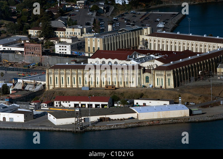 aerial view above San Quentin State prison Marin County California Stock Photo