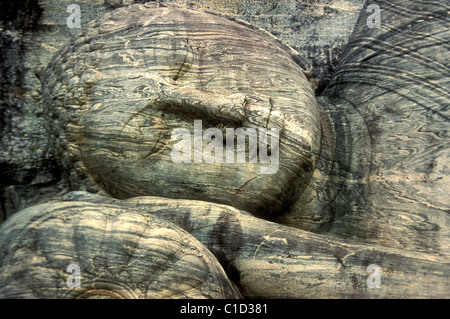 Sleeping Buddha statue at Polonnaruwa, Sri Lanka, granite  from the 12th century Stock Photo