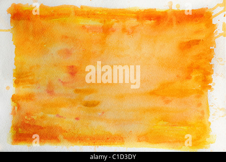 Orange watercolor background over textured paper Stock Photo