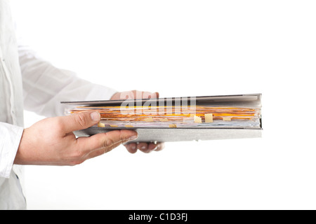 Male carry file folder of paperwork, isolated on white background Stock Photo